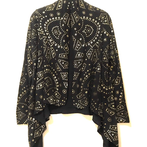 Black Gold Printed Draped Cardigan - NWOT - Picture 1 of 4